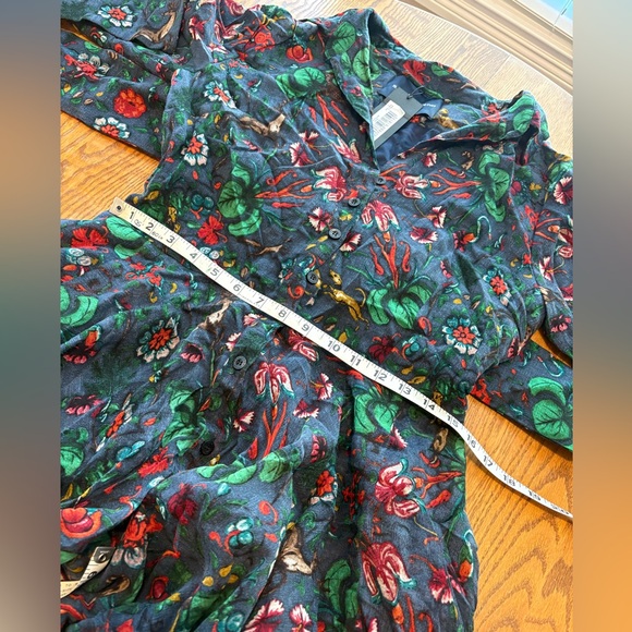 NWT Samantha Sung Aster Midi Shirt Dress Deer Stalker Indigo Print Wool Size 10 - Picture 6 of 14